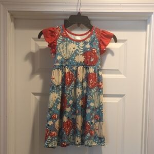 Floral Kids Dress with Red and Blue Accents